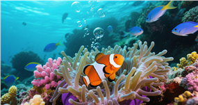 蓝色深海五彩斑斓鱼类摄影图片